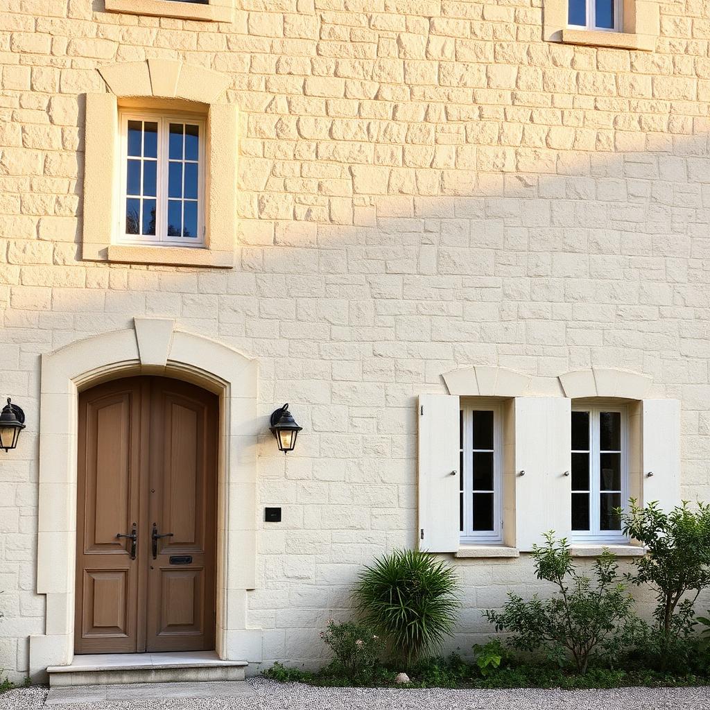 Façade en pierre de taille rénovée avec joints à la chaux sur une maison girondine